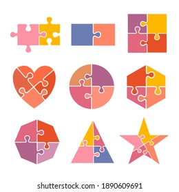 set of colorful Jigsaw puzzle on white background.
