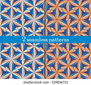 Set of colorful kaleidoscope seamless patterns. Decorative mandala ornament. Geometric design elements. Rainbow wallpaper, fabric, furniture print. Abstract vector flowers and stars. Psychedelic style