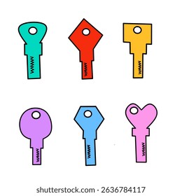 Set of colorful key shape icons