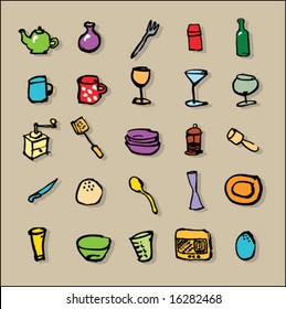 Set of colorful kitchen items