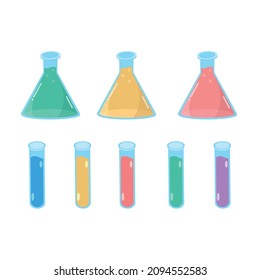 Set of Colorful Lab Flasks and Tube 