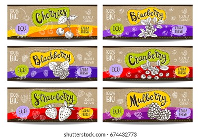 Set Colorful Labels Sketch Style Food Stock Vector (Royalty Free) 674432752