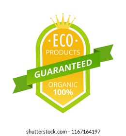 Set of colorful labels, stickers, badges, healthy organic food. Eco-friendly guaranteed ecology natural products in the organic food market, farm, biological labels, tags. Vector illustration.