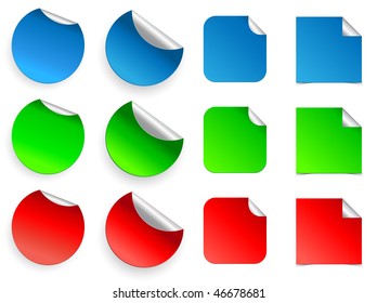Conjunto de etiquetas coloridas, pegatinas, vector.