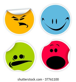 Set of colorful labels with various smiles