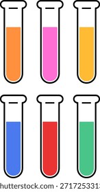 set of colorful laboratory test tubes, flat vector, science research icon