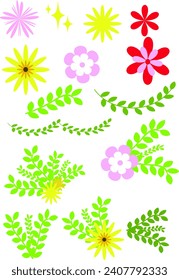 A set of colorful leaf and flower plants