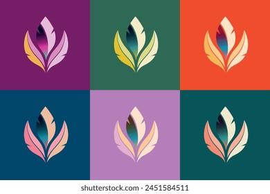 set of colorful leaves logo icon design template, nature leaf illustration