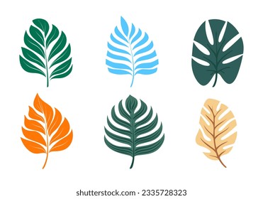 Set of colorful leaves on a white background. Vector illustration