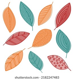 A set of colorful leaves. Vector illustrations in a flat style.