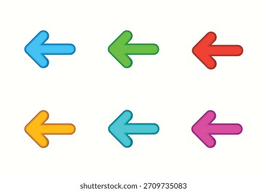 Conjunto de ícones coloridos de seta apontando para a esquerda no elemento de design de plano de fundo transparente