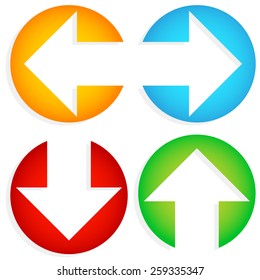 Set of Colorful Left-Right, Up-Down Arrows cut in circles