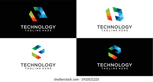 Set of Colorful Letter E technology logo design template