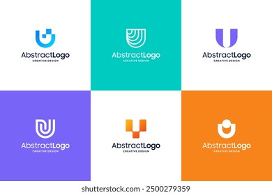 Conjunto de diseño de logotipo de letra U colorido