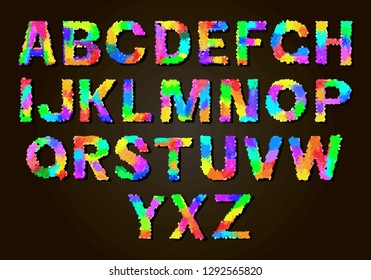 Set of colorful letters. Color vector latin alphabet. Rainbow font color. Color paper applique ABC, negative alphabet poster template Typography Design.