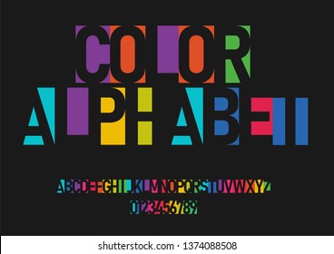 A set of colorful letters and numbers. Color vector latin alphabet. Font in the negative. Vector illustration.