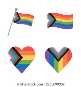 set of colorful LGBTQ+ hearts and flags pride