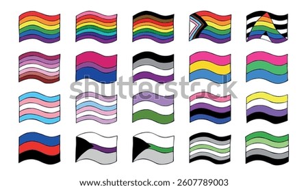 Set of colorful LGBTQ+ pride flags Gender equality and sexual identity pride flags collection LGBTQIA community pride month