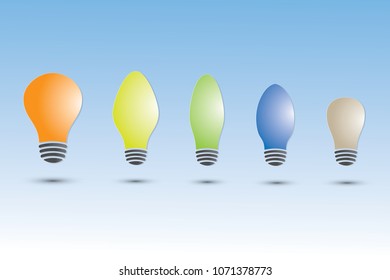 A set of colorful light bulbs with different size and shape on blue background