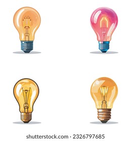 Set of colorful light bulbs isolated on white background. Vector illustration.
