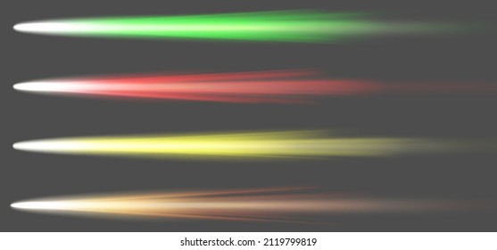 Set of colorful light meteors or comets, light sparkles shooting stars.vector illustration