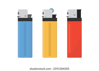 Set of colorful lighters, icon in flat style, Collection of manual gas lighter isolated on white background. vector illustration