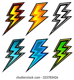 set of colorful lightning bolts