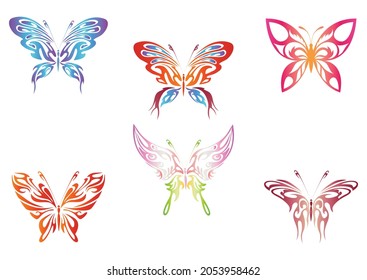Set of colorful line art butterfly.Vector illustration of colorful line art butterfly isolated on white background. Gradient Butterfly