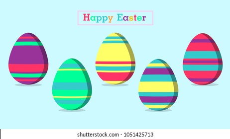 Set of colorful line Easter eggs vector icon for decoration. 