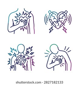 Set of Colorful Line Icons Representing Emotional Pain and Heartache