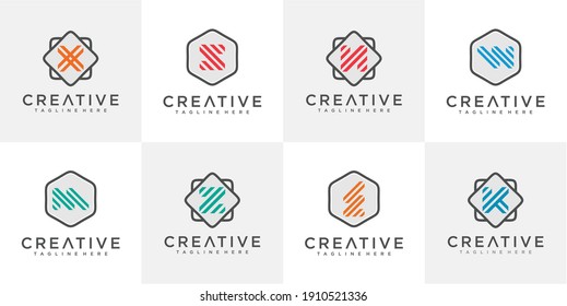 Set of Colorful Line letter in the shape logo design template