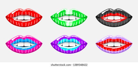 Set Colorful Lips With Glitter Light Mouth