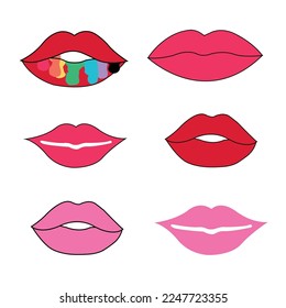 Conjunto de labios coloridos. Ilustración vectorial.
