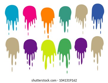 set of colorful liquid paint drip splash illustration vector