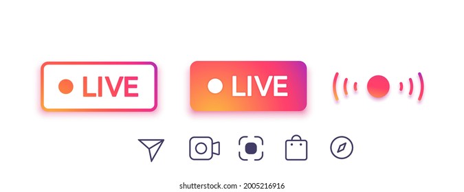 Set colorful live icons and shadow   black signs  icons  Social media concept  Vector illustration  EPS 10
