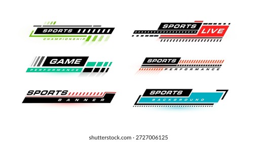 Conjunto de coloridos títulos de noticias deportivas del tercer tercio inferior de transmisión en vivo Vector