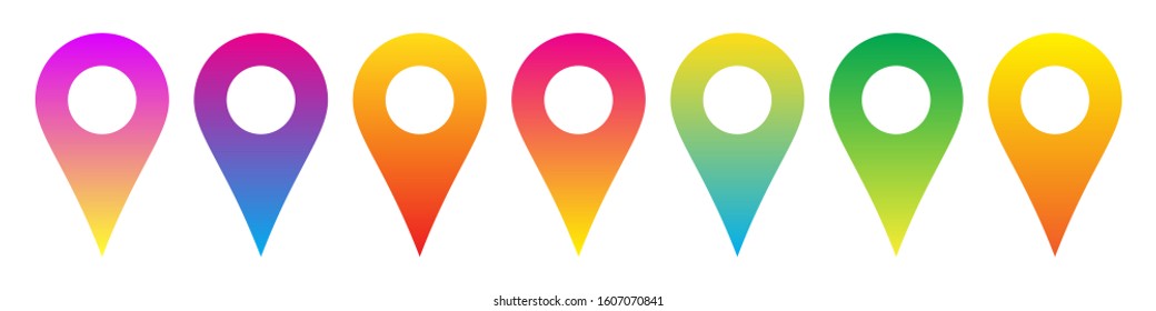 Set of colorful location icons. Map pointer icons isolated. Color navigation icons. Vector illustration.