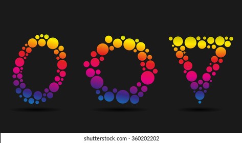 Set of colorful logos at dark background. Vector illustration.