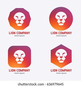 Set of colorful logotypes with head of lion, vector illustration.