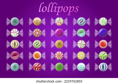 Set of colorful lollipop candies