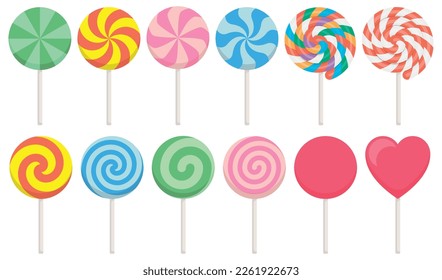 Set of colorful lollipop sweet candies. Vector illustration. Eps 10.