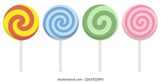 Set of colorful lollipop sweet candies. Vector illustration. Eps 10.