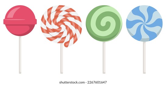 Set of colorful lollipop sweet candies. Vector illustration. Eps 10.