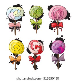 Set of colorful lollipops in hand drawn style