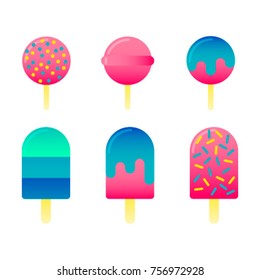 Set of colorful lollipops and popsicles. Flat vector illustration.