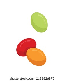 Set of colorful lollipops. Red, green and yellow candy. Unhealthy and junk but tasty sweet food. Festive collection for summer or spring season. Gift for kids. Cartoon flat vector illustration