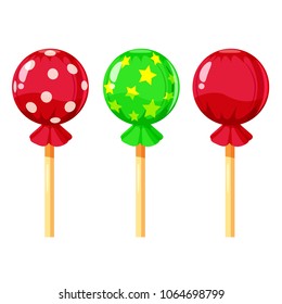 Set of colorful lollipops, sweet candies, vector illustration, cartoon style