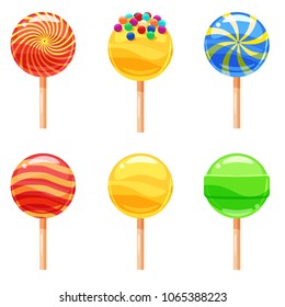 Set of colorful lollipops, sweet candies, vector illustration, cartoon style