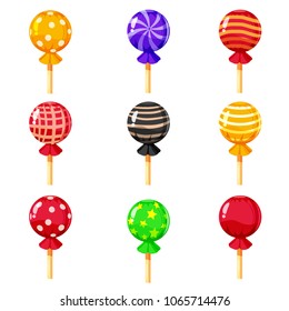 Set of colorful lollipops, sweet candies, vector illustration, cartoon style