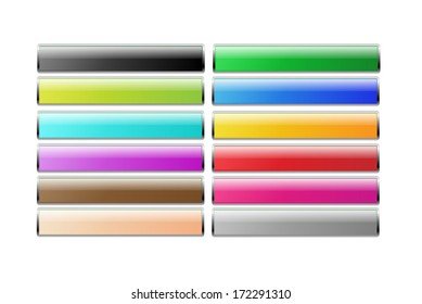 Set of colorful long rectangular buttons with chrome frame vector